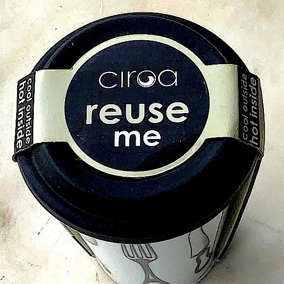 CIROA REUSE ME TRAVEL MUG UTENSILS SILICON LID COFFEE 10 OZ (SPOON FORK KNIFE) - Picture 3 of 4